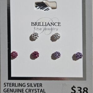 Sterling Silver Crystal Stud Earrings Set